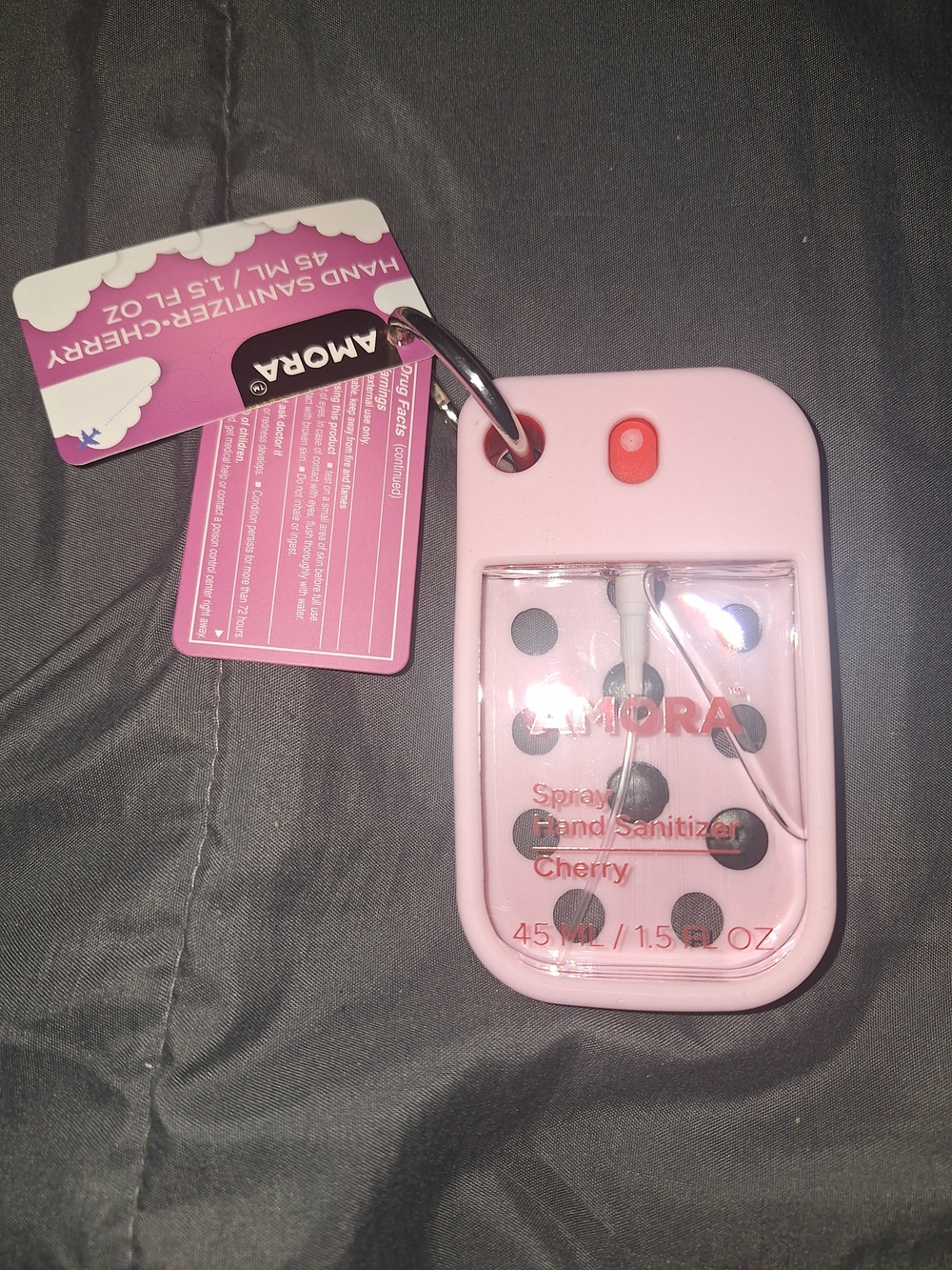 AMORA Pink Cherry Spray Hand Sanitizer Keychain